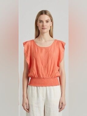 Lette Scoop-Neck Coral Sleeveless Tank with Smocked Waist size medium NWOT
